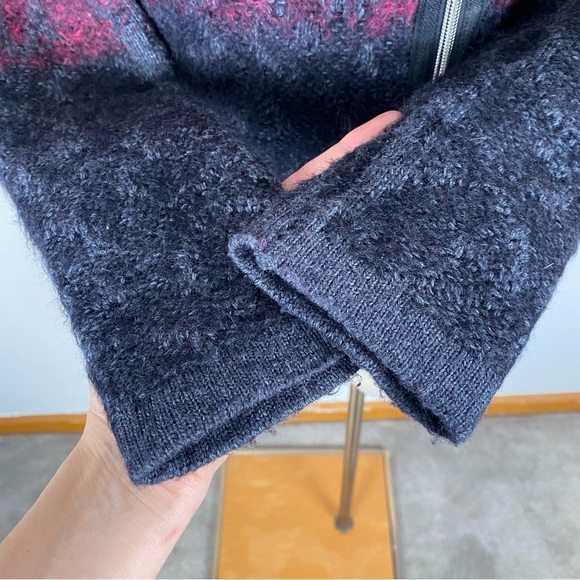 Save The Queen Zip Up Cardigan Size S Moto Alpaca Blend Burgundy Black - Picture 4 of 15